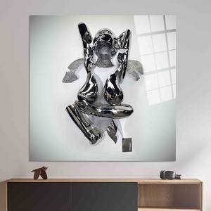 Art mural élégant en argent 3D pour couple : Toile imprimée effet verre trempé, ART EN VERRE TREMPÉ - Product Image 1