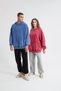 Sudaderas con capucha de lana de lavado ácido de doble capa personalizadas, ropa de calle, bolsillos desgastados Vintage con impresión Digital, Sudadera con capucha desteñida por el sol de invierno - Product Image 4