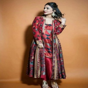 Georgette Kurta กระโปรงแขนเต็ม,ชุดทำงานปักลายพร้อมกับงานพิมพ์ดิจิตอลและงานกระจก - Product Image 4