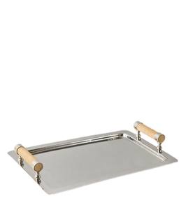 Plateau de service en métal de forme rectangulaire simple avec poignées design élégantes en acier inoxydable avec logo personnalisé - Product Image 2