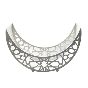 Plateau blanc fantaisie design lune en métal plateau de service musulman Eid Mubarak Ramadan Dessert pâtisserie plateau de service à bas prix - Product Image 1