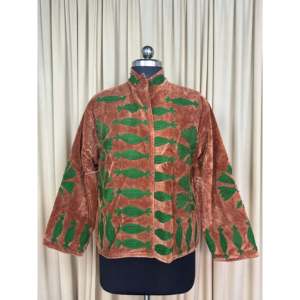 Boho Retro Chic Women's Jacket Hand Embroidered Finished Brown Floral Velvet Suzani Mandarin Collar Open Front <b>Winter</b> <b>Coat</b> Free - Product Image 1