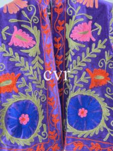 Abrigo Bohemio de Terciopelo Rosa Bordado con Cuello Mandarín, Manga Larga, Diseño Floral Hecho a Mano, Ropa Exterior para Mujer Adulta - Product Image 5