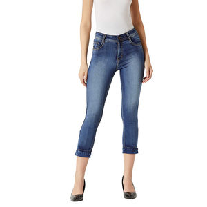 Pantalones vaqueros rasgados sexis azules de cintura alta para mujer a la moda de verano al por mayor, pantalones vaqueros de talla grande para mujer, pantalones vaqueros para mujer con servicio OEM - Product Image 1