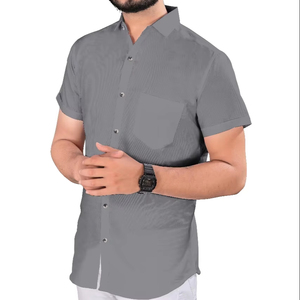 Wholesale Men <b>White</b> Satin <b>Short</b> <b>Sleeve</b> <b>Shirt</b> Breathable Non Iron Anti Wrinkle Collared Business Office Formal Wear Supplier - Product Image 1