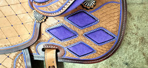 Western Barrel Racing Horse Saddle Pleasure Trail Ensemble de sellerie de cow-boy en cuir à motifs floraux - Product Image 2
