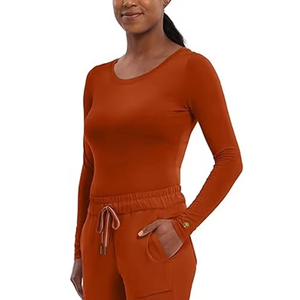 เสื้อพยาบาลแขนยาวไร้ตะเข็บขายส่ง เสื้อพยาบาลแบบสั่งทำพิเศษ เสื้อพยาบาลทรงเข้ารูป คอกลม ผ้าทอสำหรับพยาบาล - Product Image 2