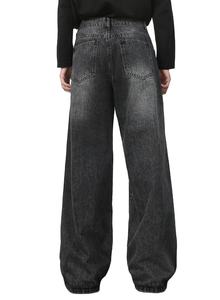 Chaqueta de mezclilla negra con lavado ácido para hombre, pantalones anchos de cintura alta estilo streetwear, corte relajado de algodón con lavado a la piedra, estilo hip hop. - Product Image 5