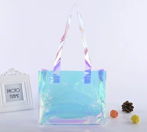 Hot Sale Gift Custom Logo Laser <b>Pvc</b> Shopping Bag Foldable Waterproof Transparent Holographic Supermarket Tote Bag - Product Image 4