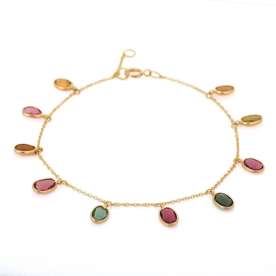 Produits les plus vendus Bracelet à breloques en Tourmaline ovale naturelle, Bracelet en or jaune 18K, Bracelet en pierres précieuses, bijoux fins, produits en gros