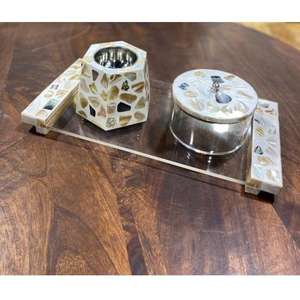 Elegante Quemador de Incienso Árabe con Incrustaciones de Nácar y Bandeja de Madera, Hecho a Mano, Ecológico, Decoración Religiosa con Fragancia - Product Image 2