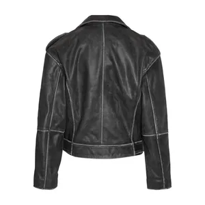 Veste courte noire en cuir PU pour femmes automne manches manteau ample femme à manches longues veste décontractée - Product Image 6
