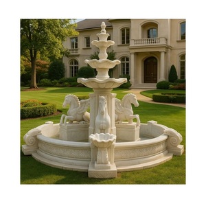 Fuente de exterior de mármol de diseño personalizado con tallas ornamentales para patio de jardín de Villa y decoración de propiedades de lujo - Product Image 3