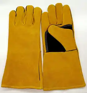 Welder gloves heat resistance cow split leather welding working safety gloves Yellow colour safety product labour work gloves