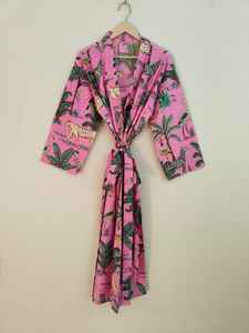 Bata Kimono de Algodón 100% con Estampado de Jungla, Cuello en V, Manga Corta, Larga, para Mujer, Suave, Informal, Regalo de Moda - Product Image 3