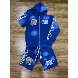 Otoño Full Zip-Up Sudadera con capucha y pantalones cortos Conjunto para hombres 100% Algodón Fleece Quick Dry Low MOQ 20 Sets - Product Image 1