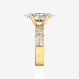 Anillo de plata de ley con pavé de tres capas de diamante de moissanita de corte Marquesa incoloro () VVS 1 claridad IGC certificado chapado en rodio - Product Image 3