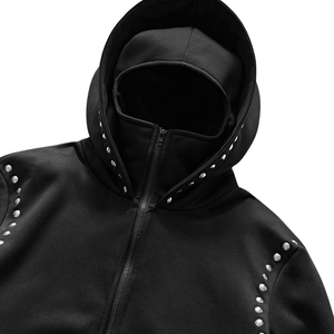 Veste à capuche zippée noire pour homme, design strass, doublure polaire, coupe oversize, streetwear décontracté, vêtement d'extérieur hiver, mode, chaude - Product Image 3