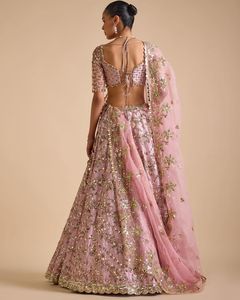 Elegant Wedding Silk Lahenga with Heavy <b>Sequins</b> and Hand-Drawn Traditional Choli for Parties - Product Image 2