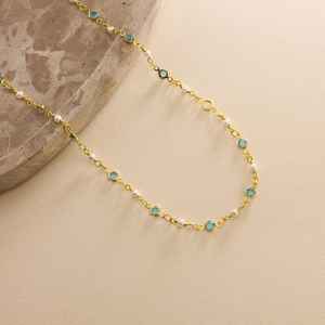 Collier de perles d'aquamarine, chaîne en verre, bijoux en pierres précieuses, collier élégant à la mode, cadeau pour femmes, cadeau de demoiselle d'honneur - Product Image 1