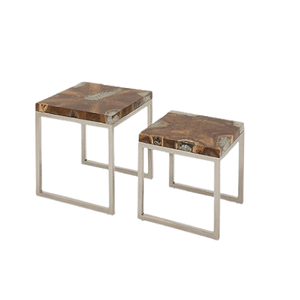 Juego de 2 mesas auxiliares de madera y metal Diseño de tendencia Mesa de té de café de diferentes tamaños para superventas - Product Image 1