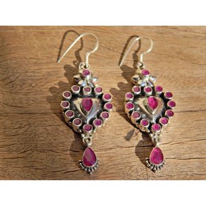 ต่างหูเงินทับทิมสเตอริง925พร้อมอัญมณีทำด้วยมือเครื่องประดับของขวัญสำหรับเด็กผู้หญิงและ Women-E0701-GS - Product Image 2