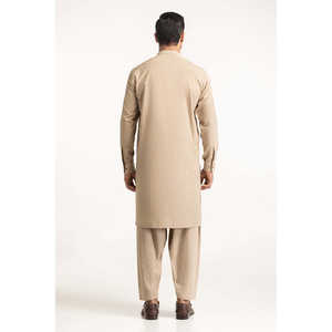 Shalwar Kameez Beige para Hombre, Estilo Étnico Indio Básico para Fiestas, con Bordado, Disponible en Algodón y Seda - Product Image 6