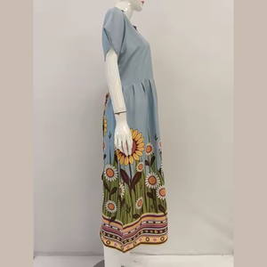 Chemises de nuit d'été pour femmes en rayonne 340g, douces, à col rond, manches courtes, imprimé floral, longueur genou, taille élastique, vente en gros - Product Image 2