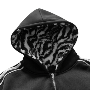 Veste à capuche unisexe noire à fermeture éclair avec bandes latérales blanches, doublure polaire unie, coupe-vent, respirante, style Y2K, streetwear décontracté, hiver - Product Image 3