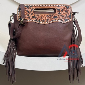 Manufacturer Wholesale Prices Hand Tooled Genuine Leather Fringe Crossbody Shoulder Bag for Women's Cowhide Top Handle Handbags - Product Image 1