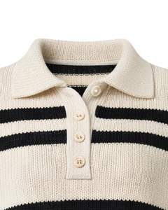 Pull Polo Court en Tricot Rayé Noir pour Femme, Fabrication Personnalisée, Manches Longues, Patte de Boutonnage, Doux, Hiver, Décontracté, Mode, Haut, OEM - Product Image 4