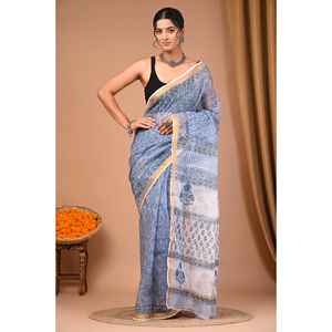 Sari en soie Banarasi à imprimé bloc Kota Dorriya, style ethnique indien, taille unique, pour soirée, prix bas, tissu en coton - Product Image 1