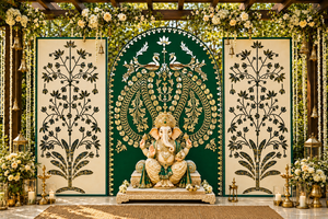 Grand Peacock Ganpati Entrance pour Mariages Hindous, Décoration Traditionnelle de Mariage Ganesha, Accessoire de Décoration Florale, Toile de Fond Haldi, Fibre UK - Product Image 2