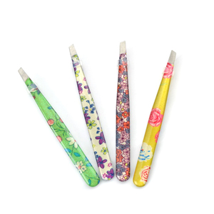 Pince à épiler inclinée en acier inoxydable avec revêtement en papier imprimé à motif floral personnalisé, nouvelle tendance, ensemble de pinces à épiler pour sourcils, prix bas - Product Image 6