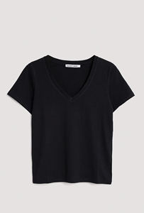 T-shirt femme noir col en V courte longueur 100% coton décontracté coupe décontractée haut Streetwear mode blanc Logo personnalisé t-shirt uni - Product Image 4