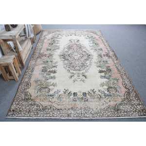 Vintage Large Rug, 5.7x9.5 ft Turkish Rug, <b>Brown</b> <b>Wool</b> Rug - Product Image 1