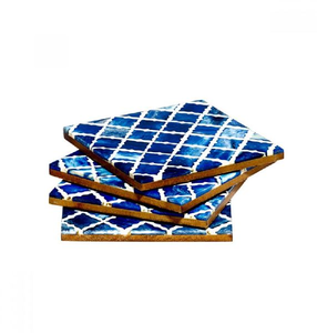 Sous-verres incrustés artisanaux en bois naturel et en nacre pour la vie de luxe Sous-verres incrustés MOP durables et élégants - Product Image 6