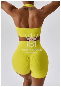 Conjuntos de dos piezas de verano para mujer, novedad en ropa informal sin mangas, precio al por mayor, conjunto de dos piezas de sujetador y pantalones cortos de algodón para mujer OEM - Product Image 4