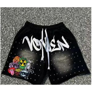 Shorts respirants décontractés vintage avec logo personnalisé délavés au soleil avec impression de bouffée éponge française pour hommes - Product Image 6