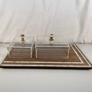 Bandeja con incrustaciones de fregona de madera de alta calidad con caja de golosinas transparente con tapa Ramadan Essentials para dulces y aperitivos - Product Image 4