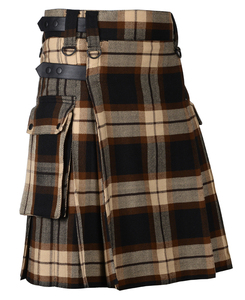 Kilt de Tartan noir pour hommes actifs, Kilt de Tartan noir uni en polyviscose/kilt utilitaire - Product Image 1