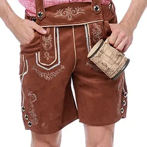 กางเกงขาสั้นหนังกวาง,กางเกงขาสั้นสีพื้นเข้ารูปสไตล์ Lederhosen ทำจากปากีสถาน - Product Image 5
