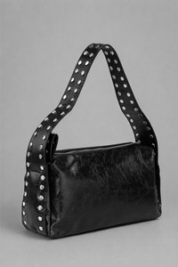 Sac fourre-tout décontracté noir clouté pour femme avec logo personnalisé, sac à bandoulière en toile imperméable avec fermeture éclair, fabrication OEM/ODM privée - Product Image 1