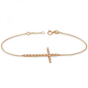 Bracelet et jonc en or rose 14 carats avec accent de diamant de 0,20 carat, design de chaîne croisée latérale - Product Image 6