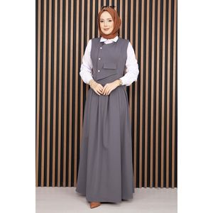 Ensemble 2 pièces en crêpe plissé pour femme de bureau, chemise et gilet gris avec short pour l'hiver, l'été et l'automne - Product Image 1