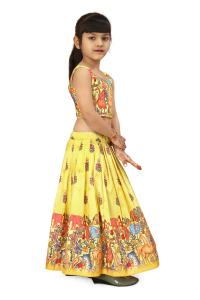 Ensemble Chaniya Choli pour filles, vêtements traditionnels pour enfants, mode Shoryam, imprimé animal jaune, mélange de coton, art populaire indien, Lehenga de fête - Product Image 4