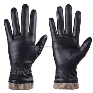 Guantes Premium de cuero negro para hombre con pantalla táctil Forro polar de lana suave Guantes de invierno para exteriores para comodidad y estilo - Product Image 1