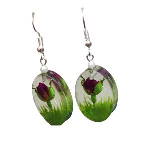 Boucles d'oreilles en résine écologiques faites à la main, luxueuses, avec crochets plaqués argent/or, motifs floraux, pour la Saint-Valentin, style estival - Prix de gros - Product Image 6