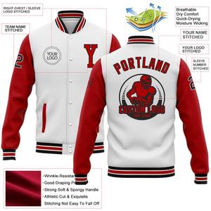 Custom White <b>Red</b>-Black Bomber Full-Snap Varsity Letterman Two <b>Tone</b> Jacket Windbreaker Streetwear Vintage Men's Varsity Jacket - Product Image 2