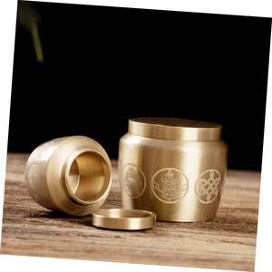5pcs Tibétain En Laiton Vase Bouddha Décor Urnes pour Cendres Adulte Pet Urne Tissé Plateau Cuivre Offrant Bol En Métal Récipient avec Couvercle - Product Image 5